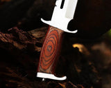 Professional Rambo Bowie Knife - 12" D2 Steel with Exotic Red Wood Handle & Steel Guards