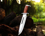 Professional Rambo Bowie Knife - 12" D2 Steel with Exotic Red Wood Handle & Steel Guards