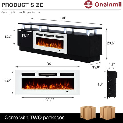 80in Fireplace TV Stand - Black for 90in TV's 2