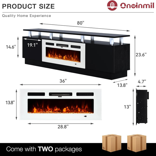 80in Fireplace TV Stand - Black for 90in TV's 2