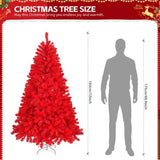 6 FT Artificial Christmas Tree, Unlit Hinged Christmas Pine Tree With 800 Branch Tips And Sturdy Metal Stand, Red - Phoenix Fire Art Store