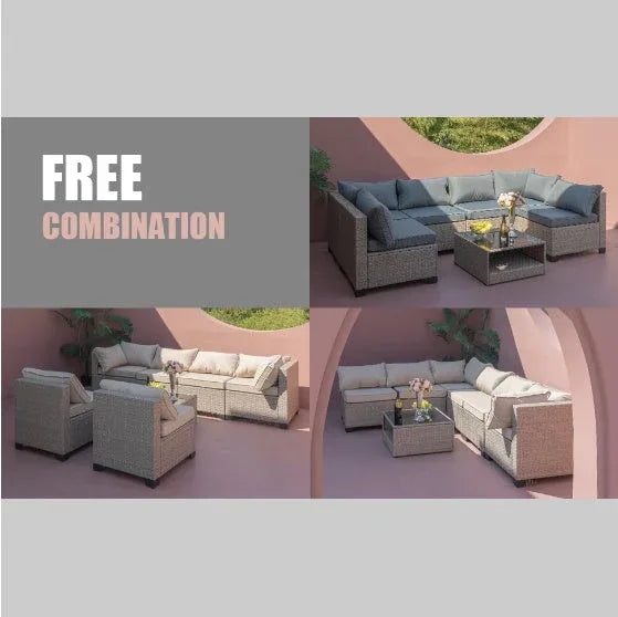 Patio Sofa Furniture Set | 7-Piece Outdoor Lounge - Phoenix Fire Art Store