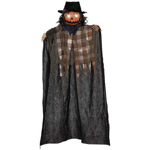 HOMCOM 6 Life Size Halloween Hanging Pumpkin Ghost Decoration, Light-up Eyes And Creepy Talking, Sound Activated Prop For Indoor Or Covered Outdoor Porch, Battery Operated