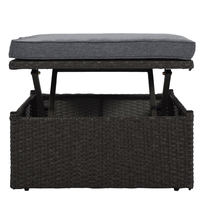 U Style Patio Rectangle Daybed With Canopy, Wicker Sectional Seating - Phoenix Fire Art Store