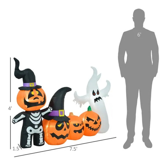 Inflatable Halloween Decoration - Long Pumpkins Row with Ghost