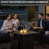 5 Piece Outdoor Patio Furniture Set with 50000 BTU Propane Fire Pit Table, Deep Seating Wicker Swivel Rocker Chairs and Loveseat Glider Patio Conversation Set for Deck Poolside Backyard Blue-2