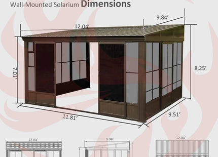 [10x12FT] Alora Premium Against Wall Mounted Solarium Sunroom With Galvanized Steel Sloping Roof (SAK96375) SAKSBY WHOLESALE