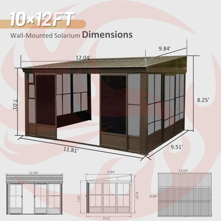 [10x12FT] Alora Premium Against Wall Mounted Solarium Sunroom With Galvanized Steel Sloping Roof (SAK96375) SAKSBY WHOLESALE