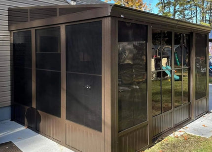 [10x12FT] Alora Premium Against Wall Mounted Solarium Sunroom With Galvanized Steel Sloping Roof (SAK96375) SAKSBY WHOLESALE