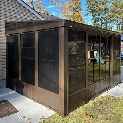 [10x12FT] Alora Premium Against Wall Mounted Solarium Sunroom With Galvanized Steel Sloping Roof (SAK96375) SAKSBY WHOLESALE