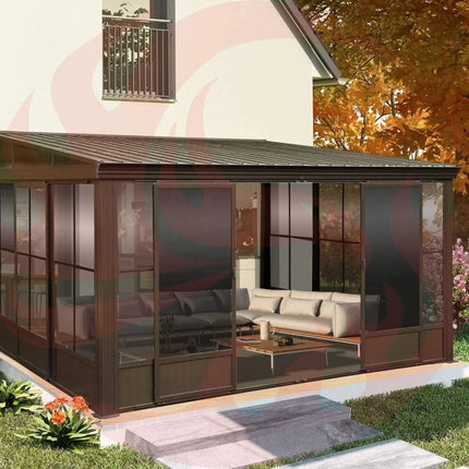 [10x12FT] Alora Premium Against Wall Mounted Solarium Sunroom With Galvanized Steel Sloping Roof (SAK96375) SAKSBY WHOLESALE