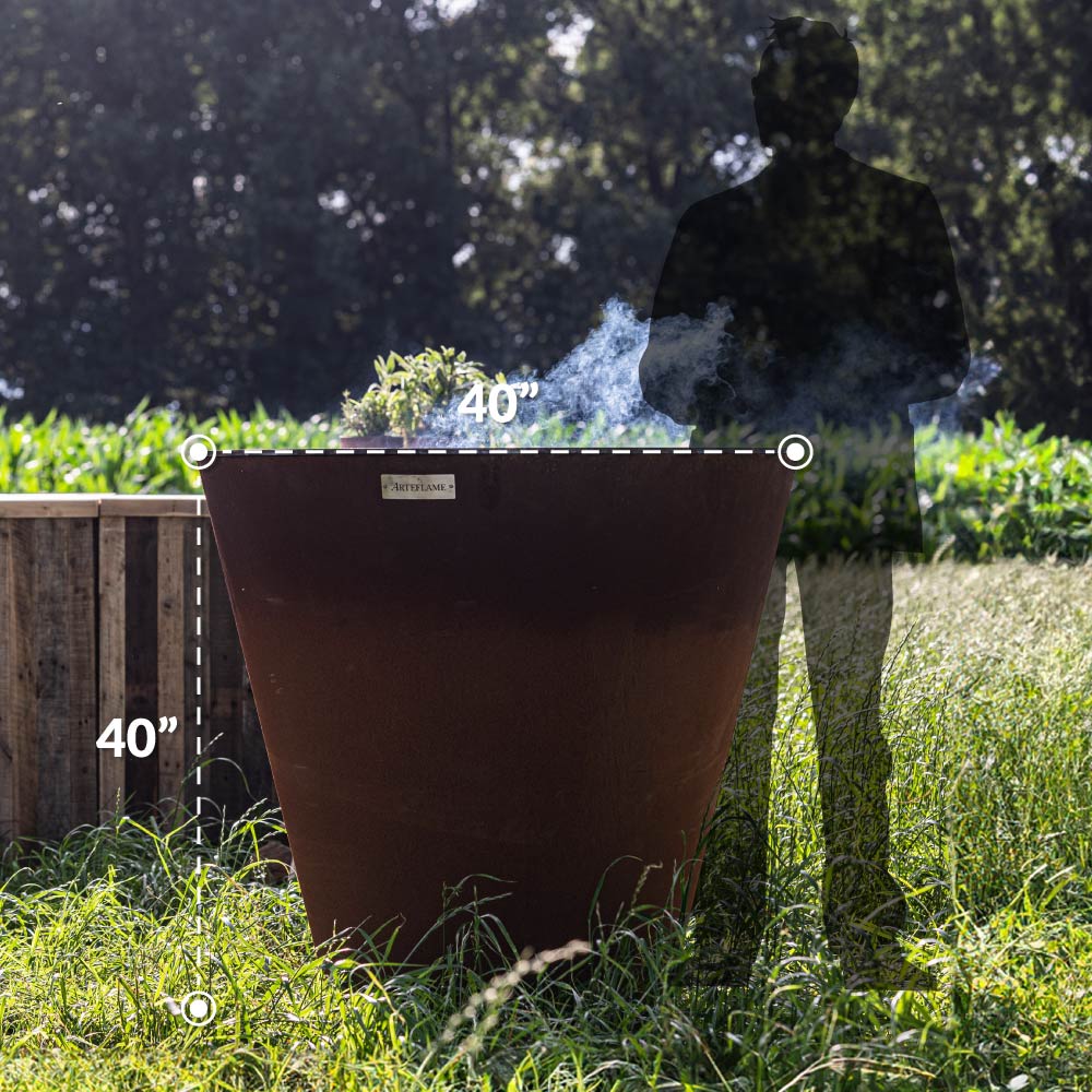 Arteflame One Series 40″ — XXL Flat-Top Charcoal Grill & Fire Bowl (Single-Piece CORTEN Body) - Phoenix Fire Art Store