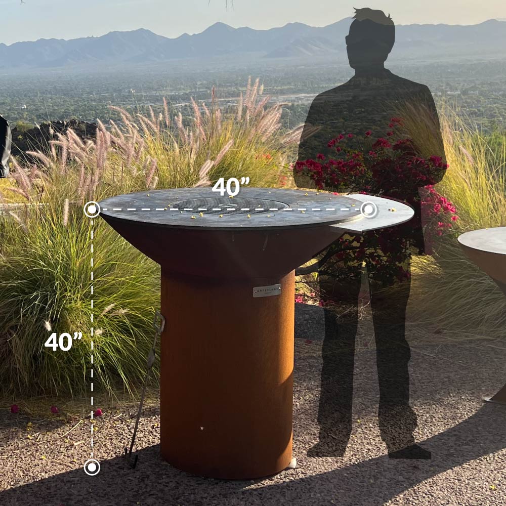 Arteflame Classic 40″ — Storage Base Flat-Top Grill & Fire Bowl (CORTEN Steel) - Phoenix Fire Art Store