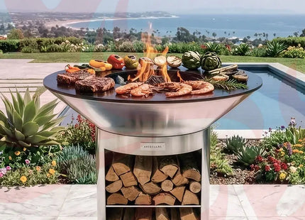 Arteflame 40″ Platinum Series — Stainless Fire Bowl Flat-Top Grill with Storage Base - Phoenix Fire Art Store