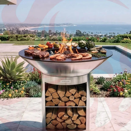 Arteflame 40″ Platinum Series — Stainless Fire Bowl Flat-Top Grill with Storage Base - Phoenix Fire Art Store
