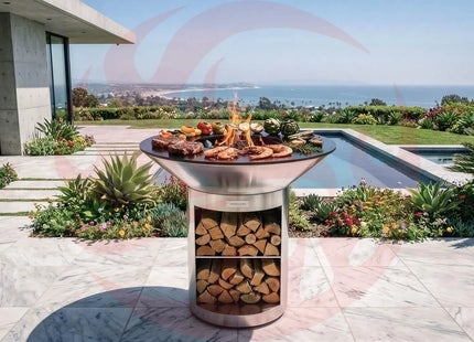 Arteflame 40″ Platinum Series — Stainless Fire Bowl Flat-Top Grill with Storage Base - Phoenix Fire Art Store