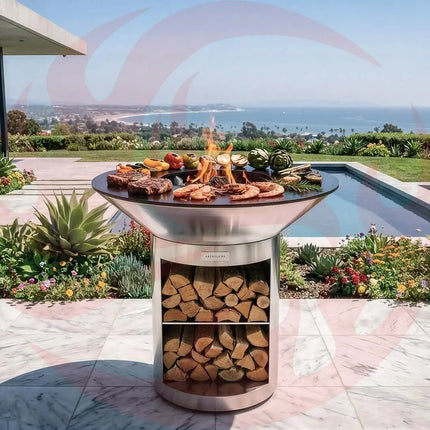 Arteflame 40″ Platinum Series — Stainless Fire Bowl Flat-Top Grill with Storage Base - Phoenix Fire Art Store