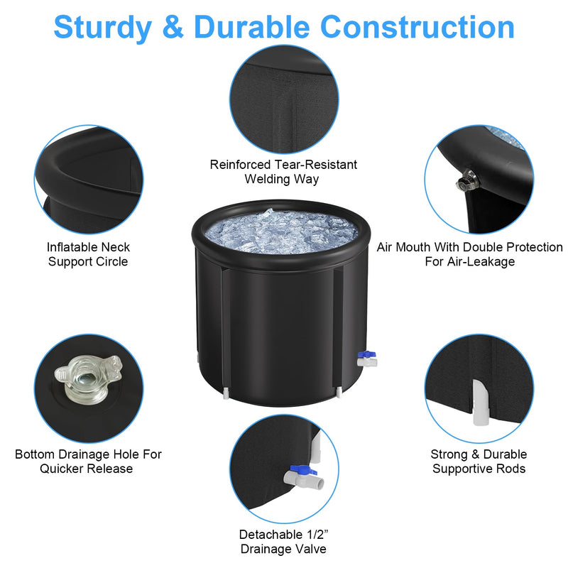 97Gal Ice Bath Tub With Cover for Cold Water Therapy, 660LBS Load Capacity 33.46x33.46x29.52in