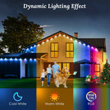 101FT Length Permanent Outdoor Lights With 72Pcs RGB Beads IP67 Waterproof Smart Eave Light For Halloween Christmas Daily House Lighting Works With Alexa Google Assistant
