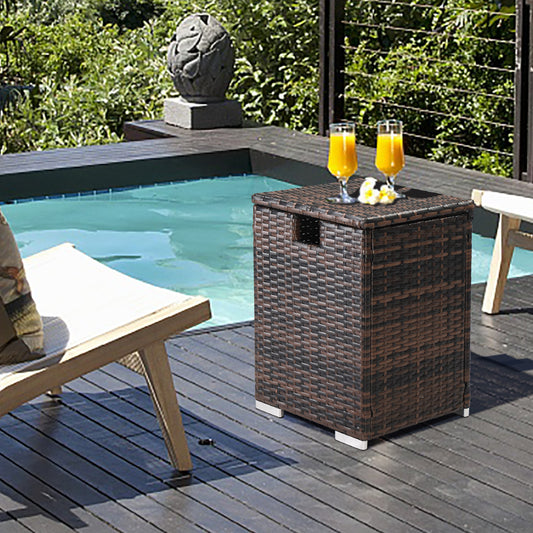 Gas Cylinder Storage, Brown Gradient, Braided Rattan Edging Table, 39.5x39.5x56.5cm