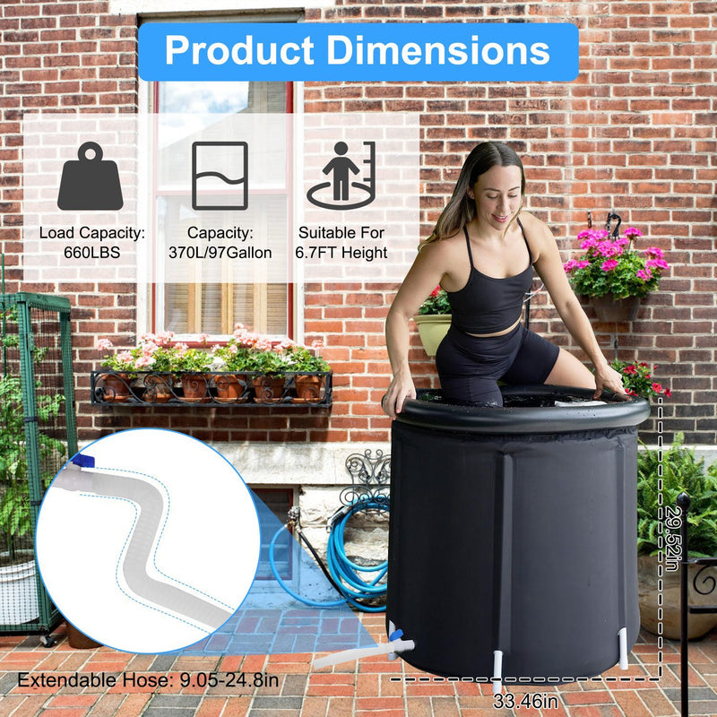 97Gal Ice Bath Tub With Cover for Cold Water Therapy, 660LBS Load Capacity 33.46x33.46x29.52in