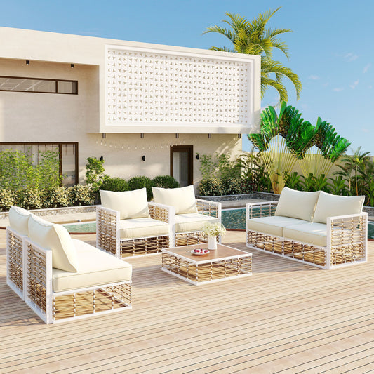 Modern Minimalist 7-Piece Metal Patio All-Weather Sectional Sofa Set - Phoenix Fire Art Store
