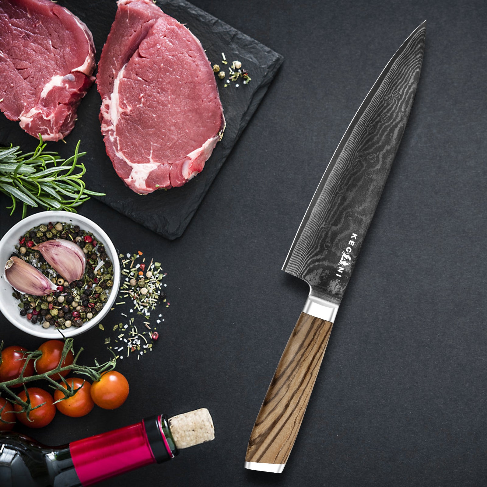 Kegani Chef Knife - 8 Inch 67 Layer Japanese VG-10 Damascus Steel Professional Chef Knife - Ergonomic Full Tang Handle - Phoenix Fire Art Store