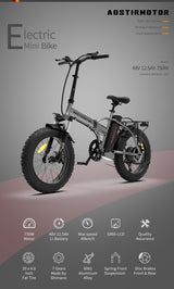 20x4.0 Foldable Fat Tire Electric Bike - 48V 12.5AH Extended Range with Dual Disc Brakes
