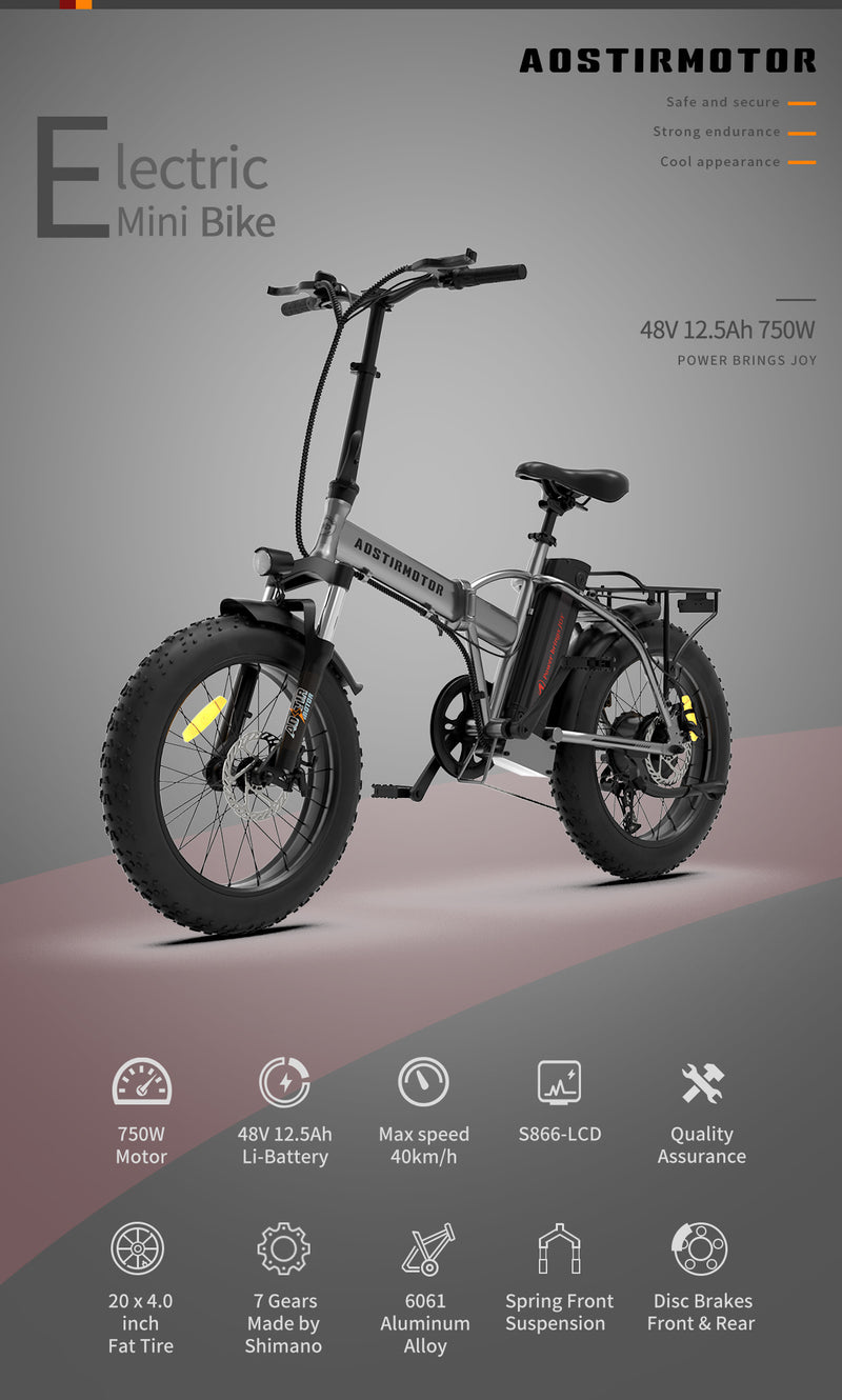 20x4.0 Foldable Fat Tire Electric Bike - 48V 12.5AH Extended Range with Dual Disc Brakes