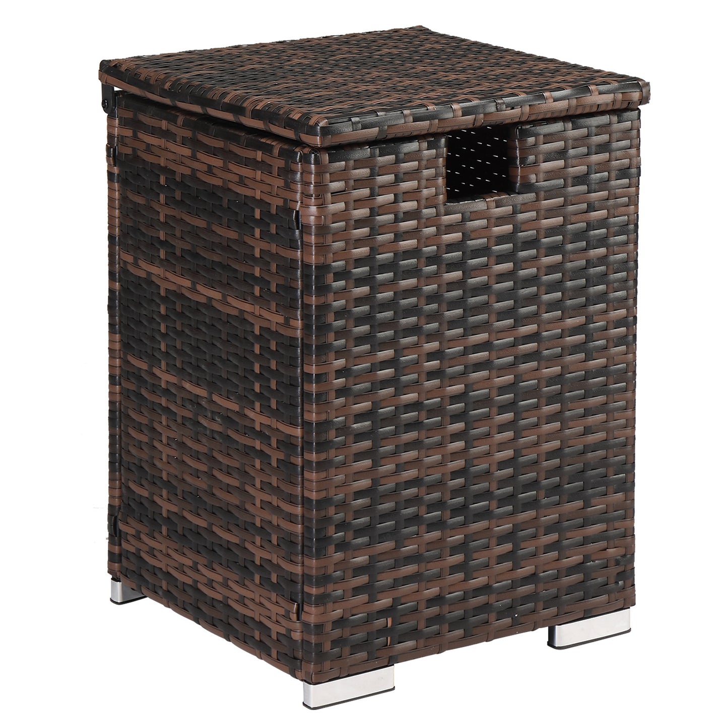 Gas Cylinder Storage, Brown Gradient, Braided Rattan Edging Table, 39.5x39.5x56.5cm