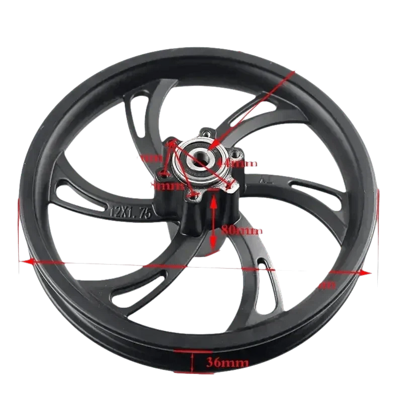 Black Motorcycle Wheel for Electric Scooters - 12" Premium Rim