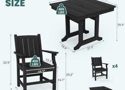 Pamapic HDPE Outdoor Dining Table and Chairs with Umbrella Hole Pamapic