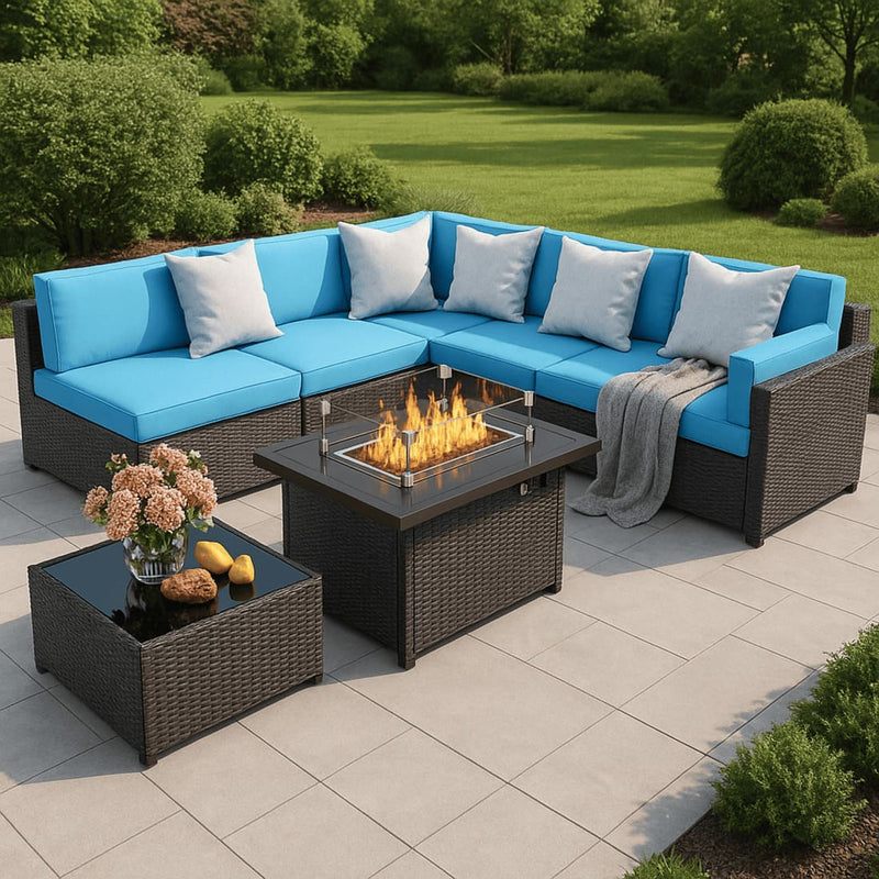 Pamapic Outdoor Sectional Couch Set with Fire Pit Table