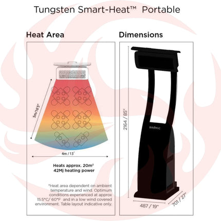 Bromic Heating 85" Tungsten Smart-Heat™ Propane Gas Freestanding Portable Patio Heater, 38,500 BTU [BH0510001] (SAK73814) - Phoenix Fire Art Store