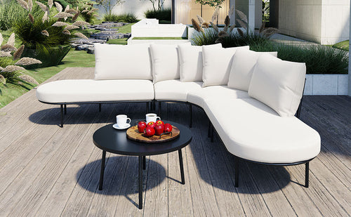 Patio Half-Moon Curved Outdoor Furniture Sofa Set with Coffee Table - Phoenix Fire Art Store