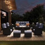Outdoor Patio Furniture Sets with Fire Pit Table 10 Pieces Wicker Swivel Rocker Chairs and Sofa Sets for Backyard Deck-1