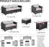 7 PCS Outdoor Furniture Sets 60000BTU 45-Inch Outdoor Propane Fire Pit Table Patio Furniture Set No-Slip Cushions and Waterproof Covers, Light Grey-1