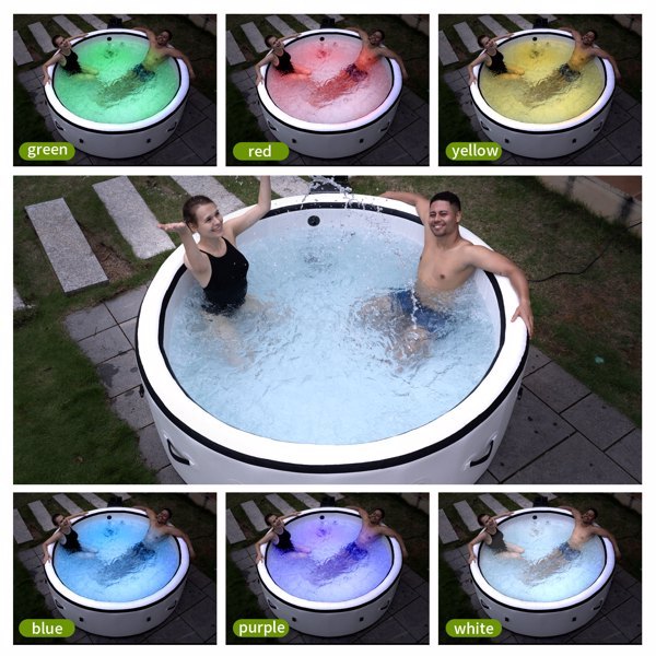 Inflatable Hot Tub, Portable Spa Pool, Outdoor Spa Center That Can Accommodate 4-6 People, With Lid And 6 Colored Light Beads - Phoenix Fire Art Store