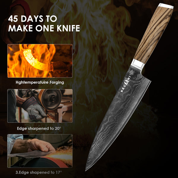 Kegani Chef Knife - 8 Inch 67 Layer Japanese VG-10 Damascus Steel Professional Chef Knife - Ergonomic Full Tang Handle - Phoenix Fire Art Store