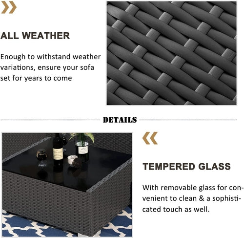 8 Pieces Patio Furniture Set with 44" Propane Gas Fire Pit Table