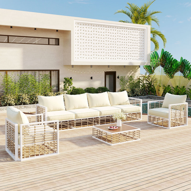 Modern Minimalist 7-Piece Metal Patio All-Weather Sectional Sofa Set - Phoenix Fire Art Store