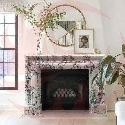Calacatta Viola Marble Hand-carved Fireplace Mantel Polished (W)8.5" (L)61" (H)52" - Phoenix Fire Art Store
