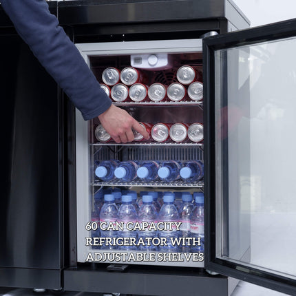 Castelle Flame 85K BTU Outdoor BBQ Kitchen Grill Island With 43-Inch 6-Burner Grill, Wine Fridge, Rotisserie Kit, And Sink (SAK23864)