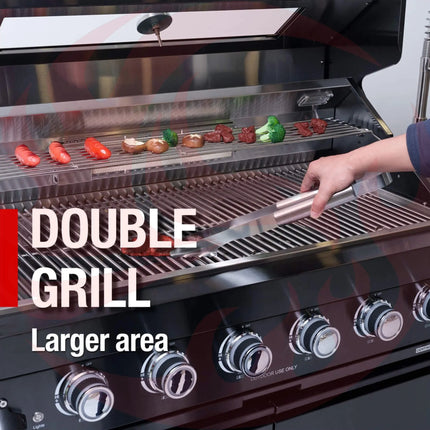 Castelle Flame 85K BTU Outdoor BBQ Kitchen Grill Island With 43-Inch 6-Burner Grill, Wine Fridge, Rotisserie Kit, And Sink (SAK23864) SAKSBY WHOLESALE