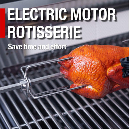 Castelle Flame Premium Black Stainless Steel 6-Burner Gas Grill Kitchen Island With Rotisserie Kit (SAK82641)