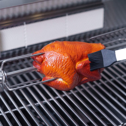 Castelle Flame Premium Black Stainless Steel 6-Burner Gas Grill Kitchen Island With Rotisserie Kit (SAK82641)