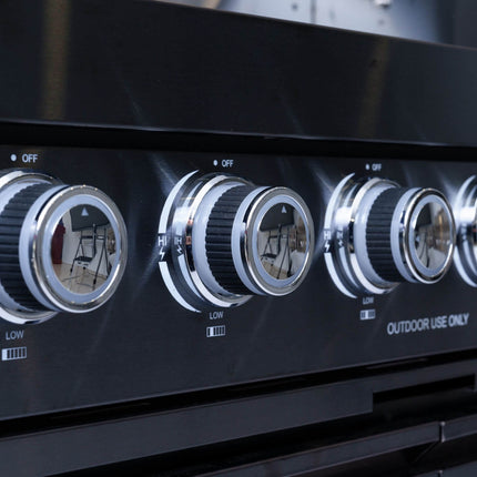 Castelle Flame Premium Black Stainless Steel 6-Burner Gas Grill Kitchen Island With Rotisserie Kit (SAK82641)