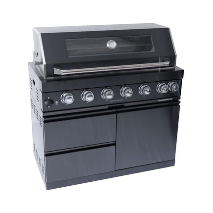 Castelle Flame Premium Black Stainless Steel 6-Burner Gas Grill Kitchen Island With Rotisserie Kit (SAK82641)