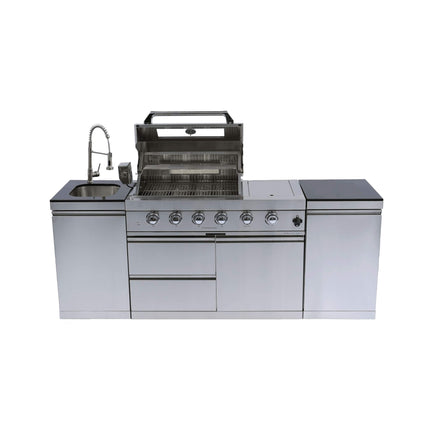 Castelle Flame Stainless Steel Outdoor BBQ Kitchen Island With 46-Inch 4-Burner 85K BTU Grill, Rotisserie Kit, And Cabinets (SAK93192)