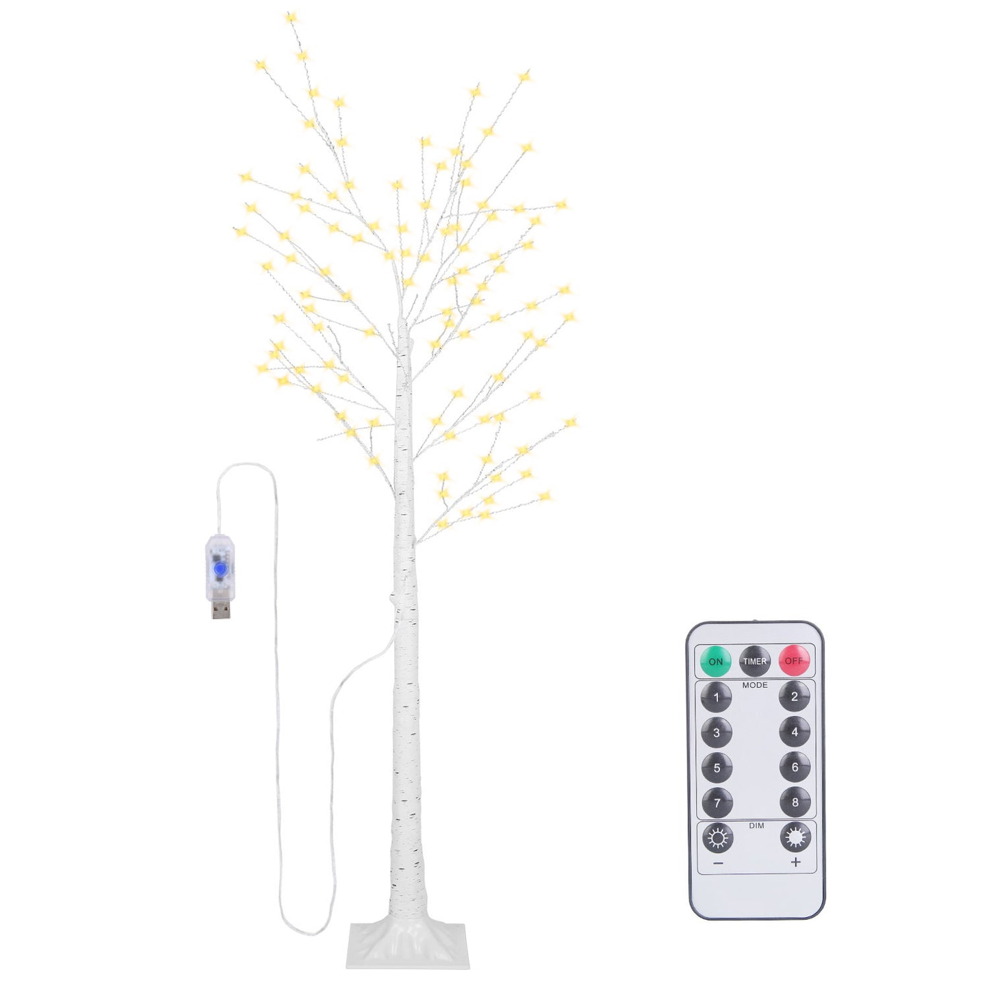 4FT-6FT Options -- 1Pc Lighted Birch Tree Artificial White Birch Twig Tree With 8 Warm White Lighting Modes For Wedding Party Christmas Holiday Festival Home Decoration